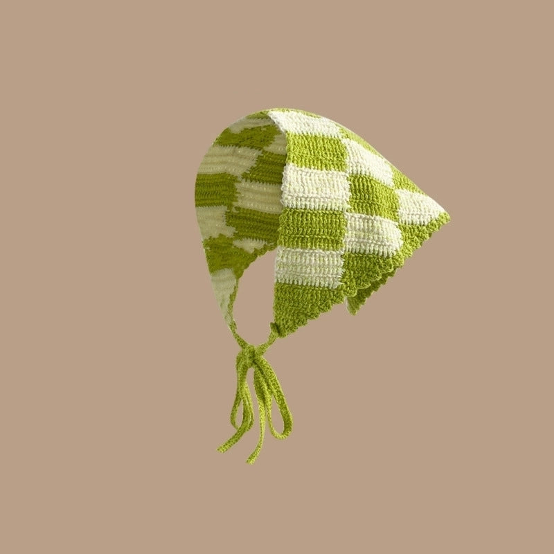 Sweet Handmade Mushroom Strawberry Crocheted Scarf French Triangle Scarf Closed Toe Women’s Net Red Knitted Hair Band Headband