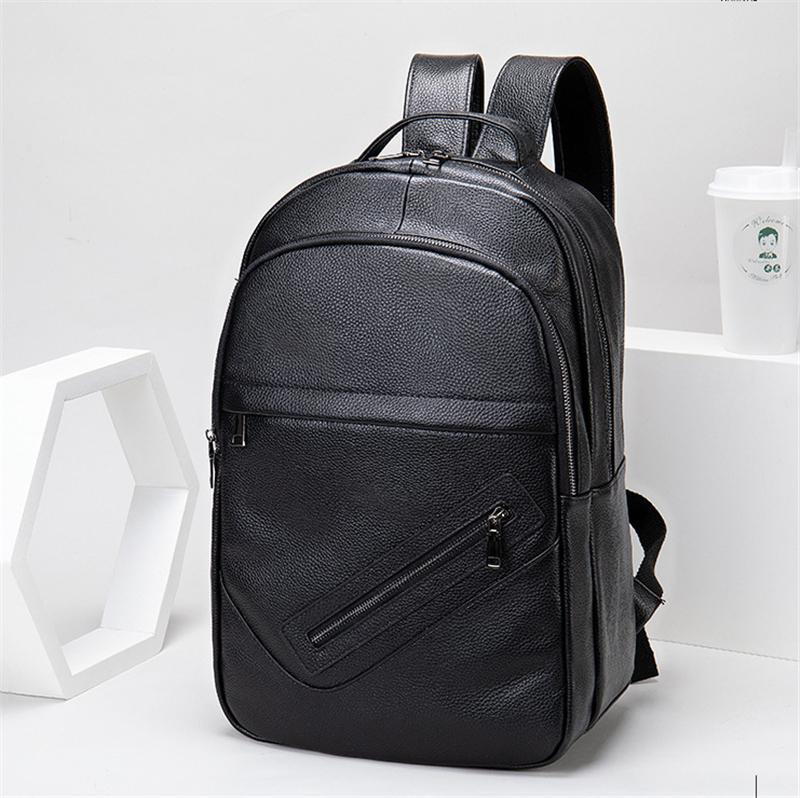 Men&rsquo;s Large Capacity Top-Handled Zip Fastening Genuine Leather Backpack
