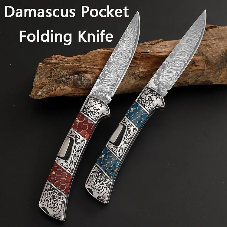 Damascus Pocket Folding Knife