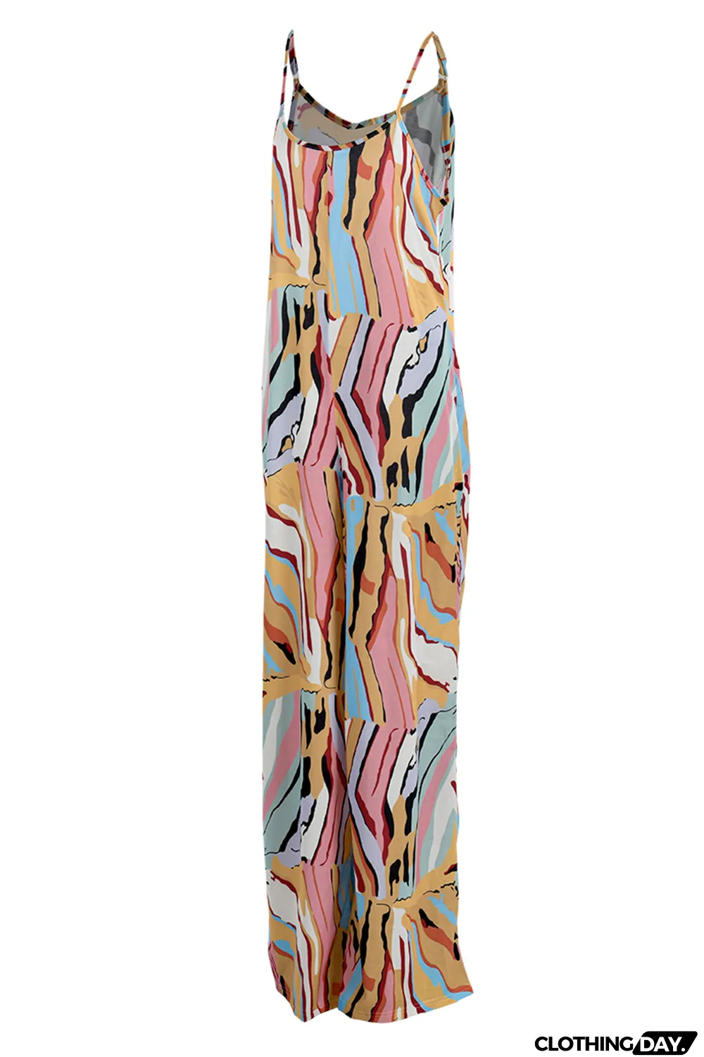 Yellow Sexy Casual Print Backless Spaghetti Strap Regular Jumpsuits