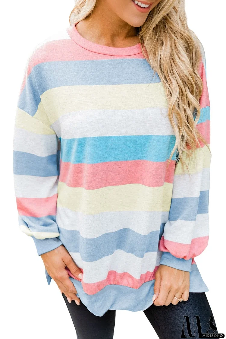 Striped Colorblock Long Sleeve Pullover Sweatshirt