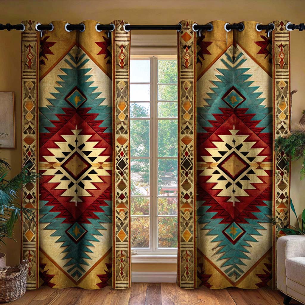 Golden Sierra Totem Printed Quilted  Curtains NCU0XD1875
