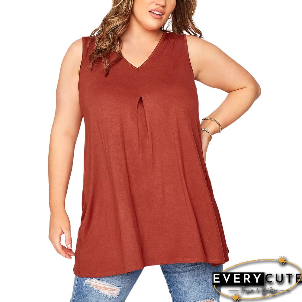 Orange V Neck Sleeveless Plus Size Tank Top
