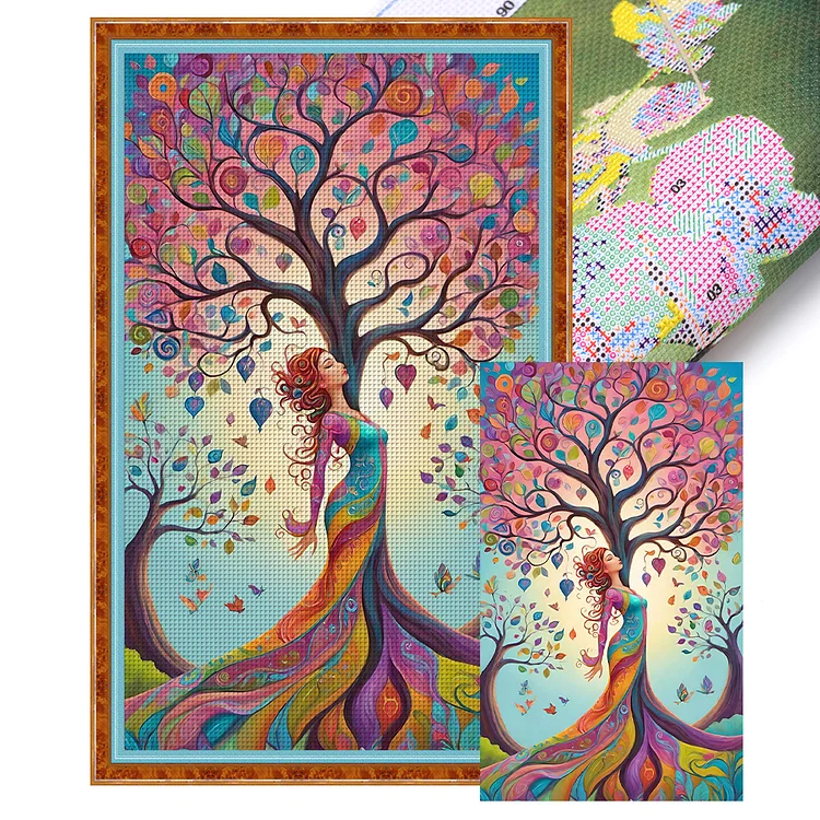 【Huacan Brand】Tree Woman 14CT Stamped Cross Stitch 40*65CM