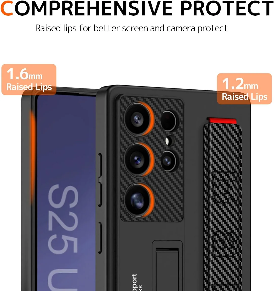 Suitable for S26 Ultra phone case, ultra-thin stand, elastic wrist strap, precision hole, shockproof protective case