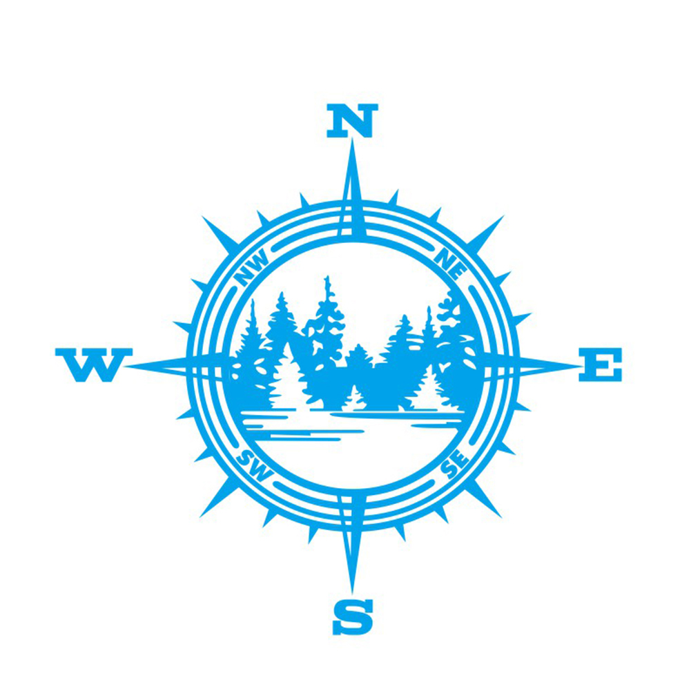 

COMPASS TREES LAKE Vinyl Decal PVC Car Truck Wall Window Sticker (Blue), 501 Original