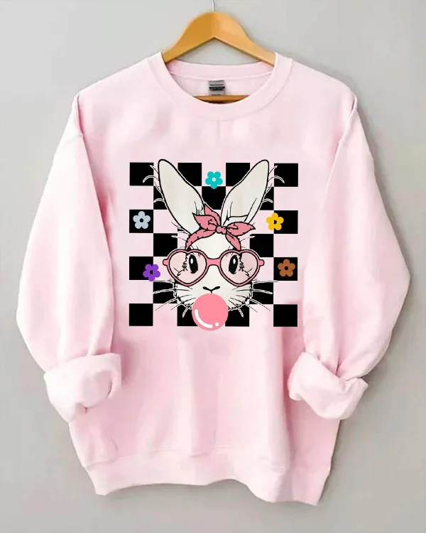Cute Bunny With Bandana Glasses Bubblegum Print Sweatshirt