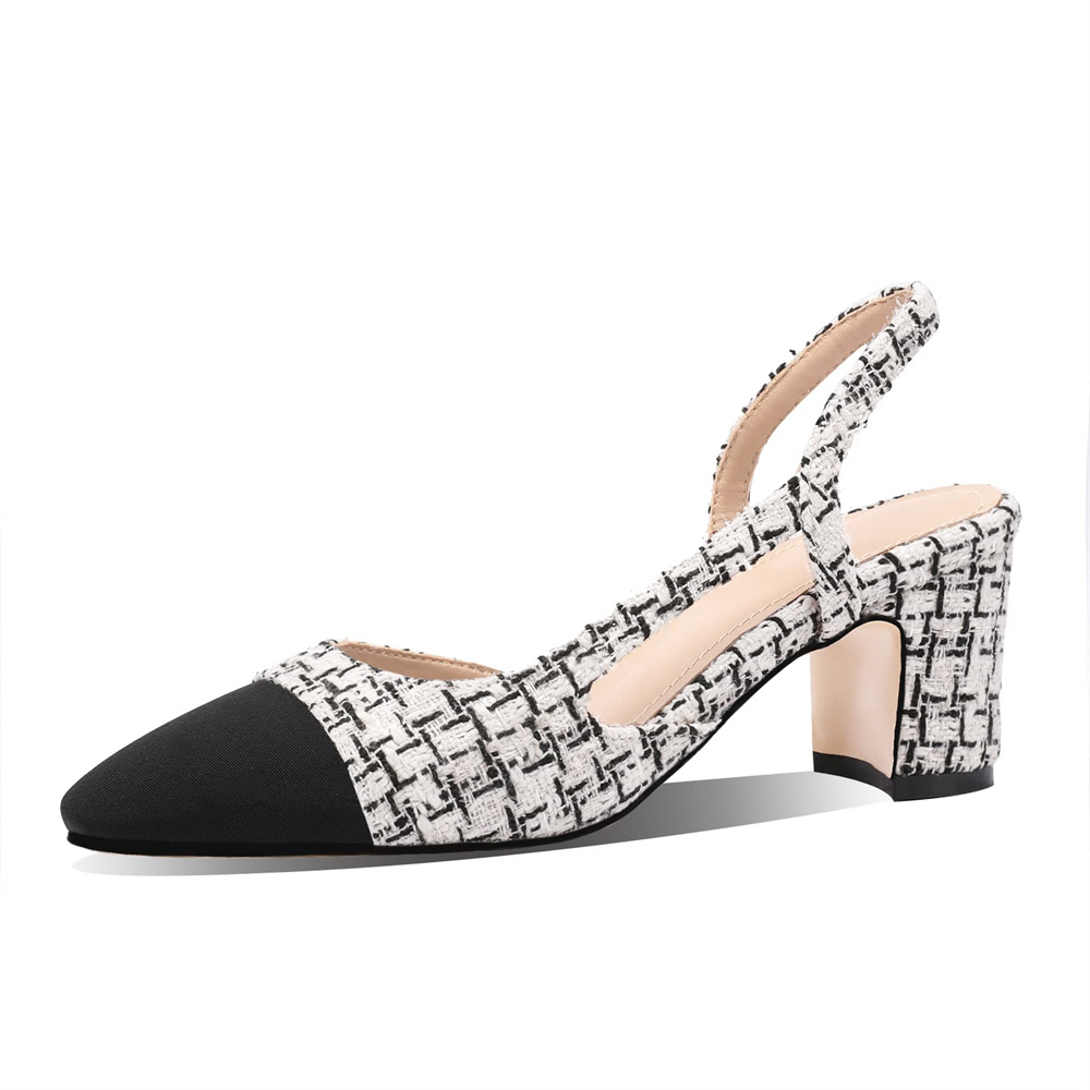 6.5cm/2.55'' Chunky Heels for Women Slingback Pumps Sandals Splicing Round Toe Casual Daily Wedding Pumps