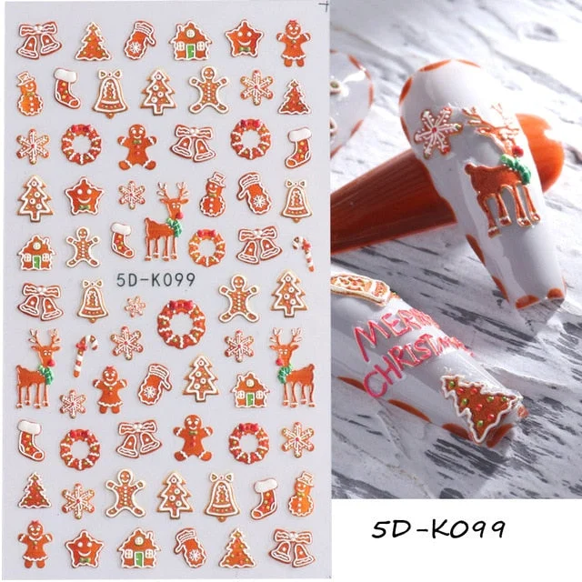 Nail Stickers Embossed 5D Color Christmas Snowflake Snowman Bird Gift Decals Decoration Tips For Beauty Salons-Nail Inspo