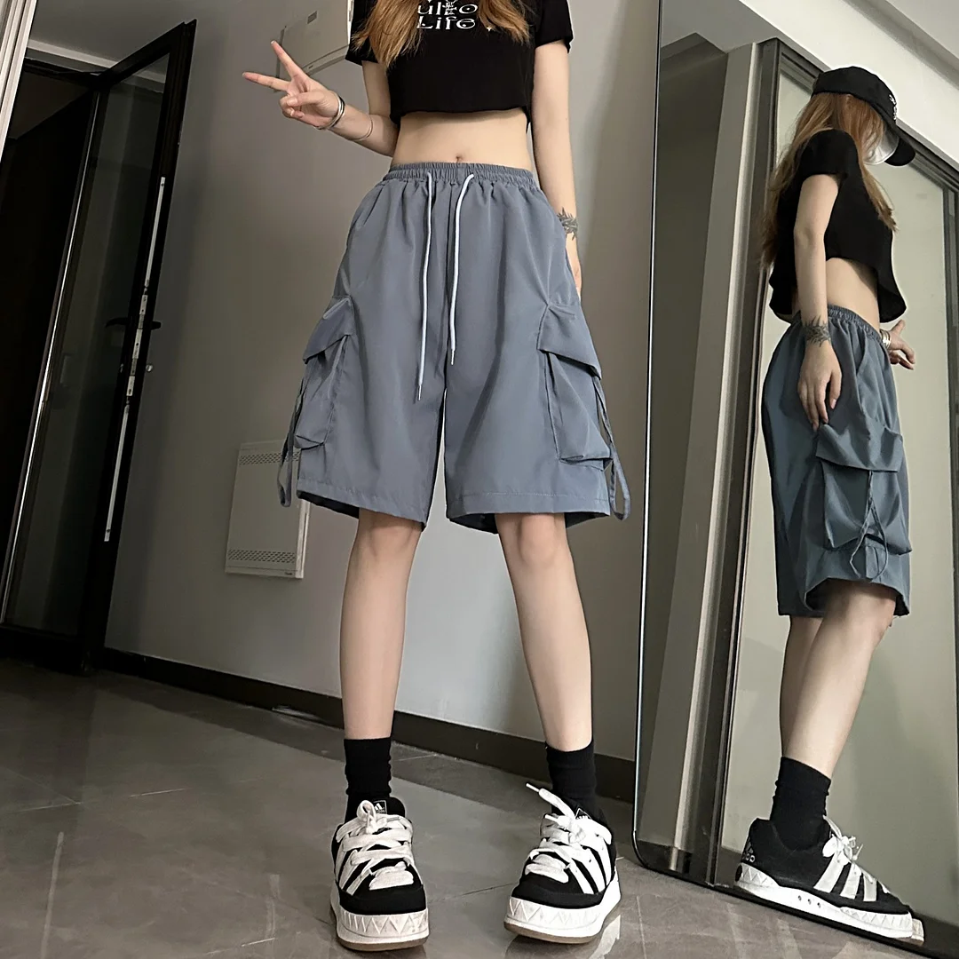 Uveng Uveng Shorts Female 2024 Summer New Thin Money Outside Wear Wide Legs Casual Show Thin Speed Dry Cargo Pants Five Points