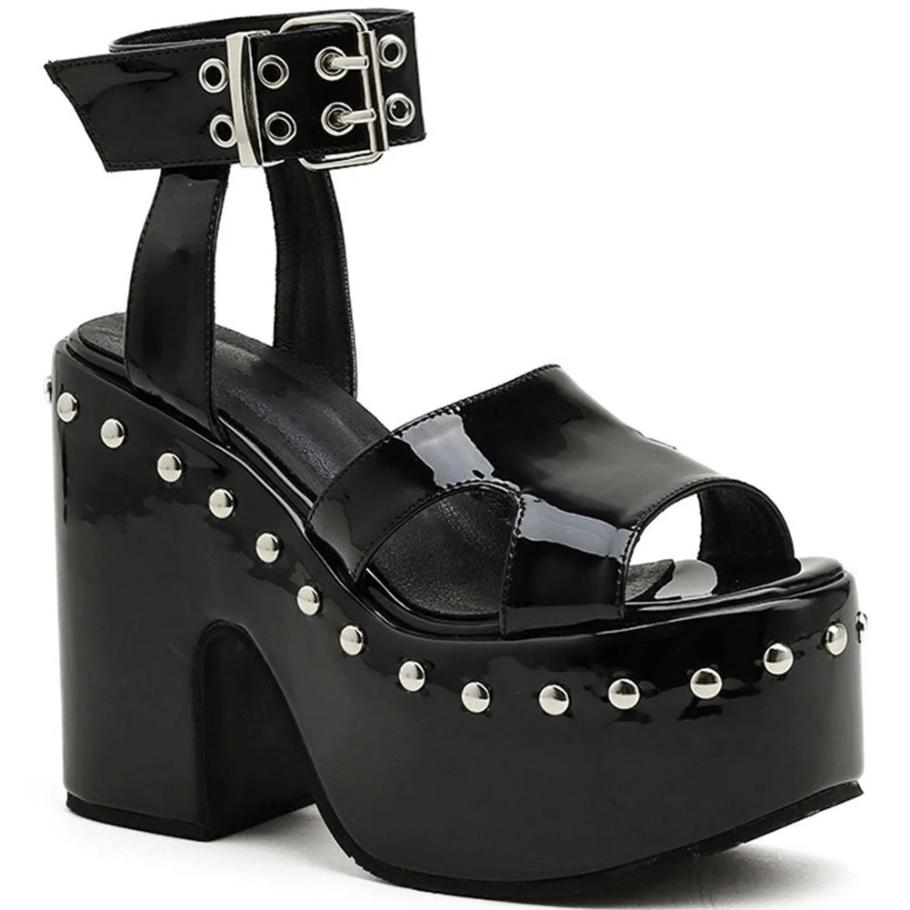 Brand New Dropship 2021 Big Size 43 INS Sale Chunky High Heel Black Gothic Style Lolita Cool Summer Platform Sandals Women Shoes