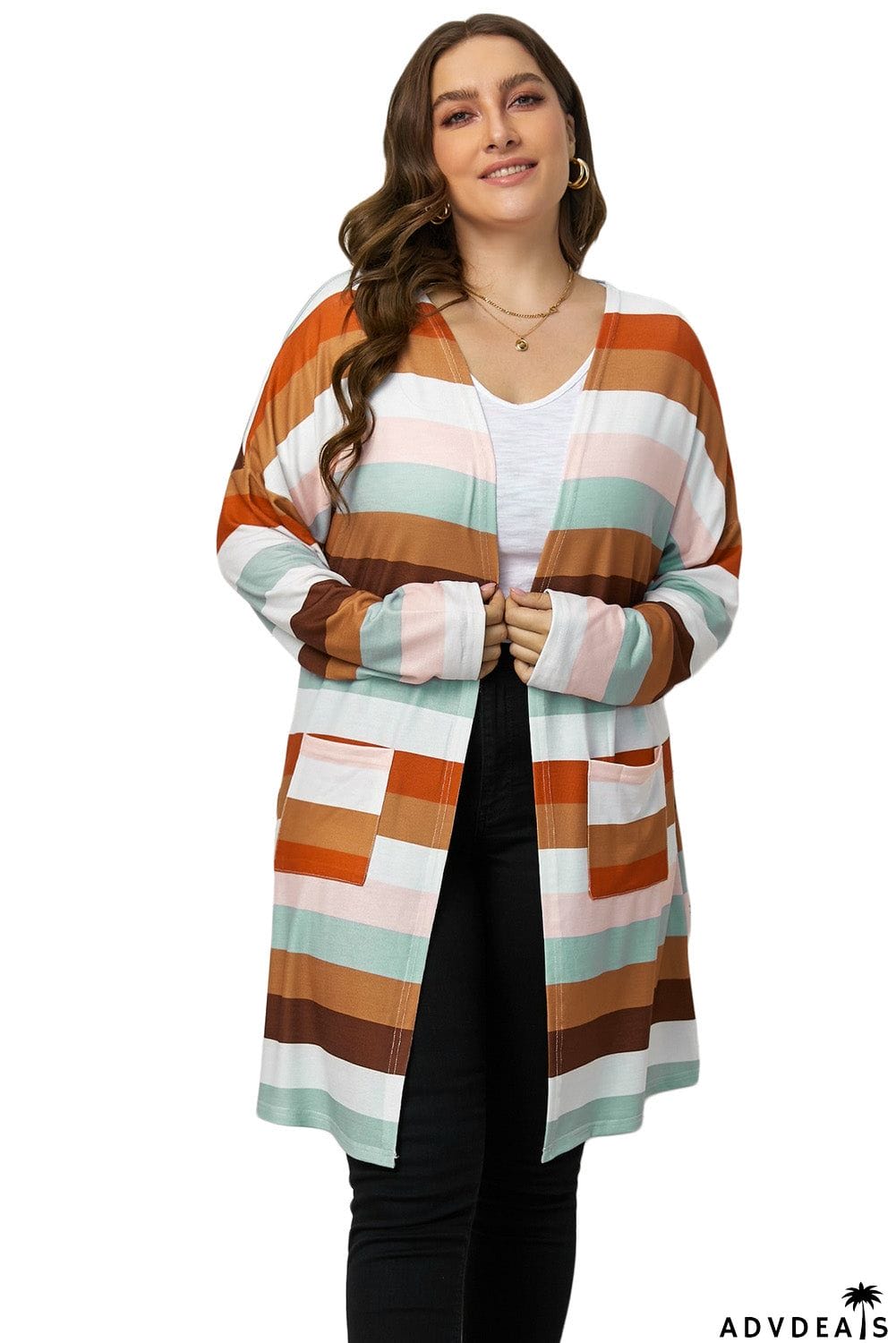 Stripe Plus Size Cardigan