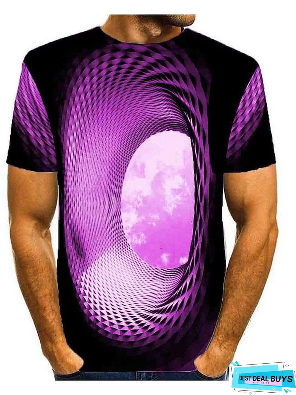 Men's T-shirt Graphic Optical Illusion Print Short Sleeve Daily Tops Basic Round Neck