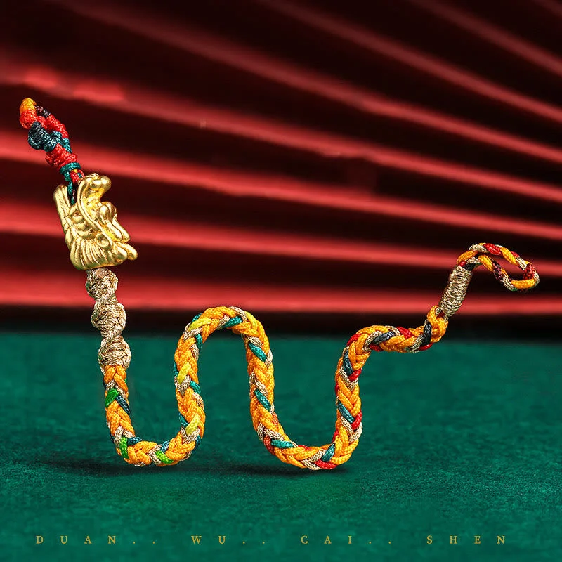 999 Sterling Silver Handmade Dragon Eight Thread Knot Colorful Luck Strength String Bracelet