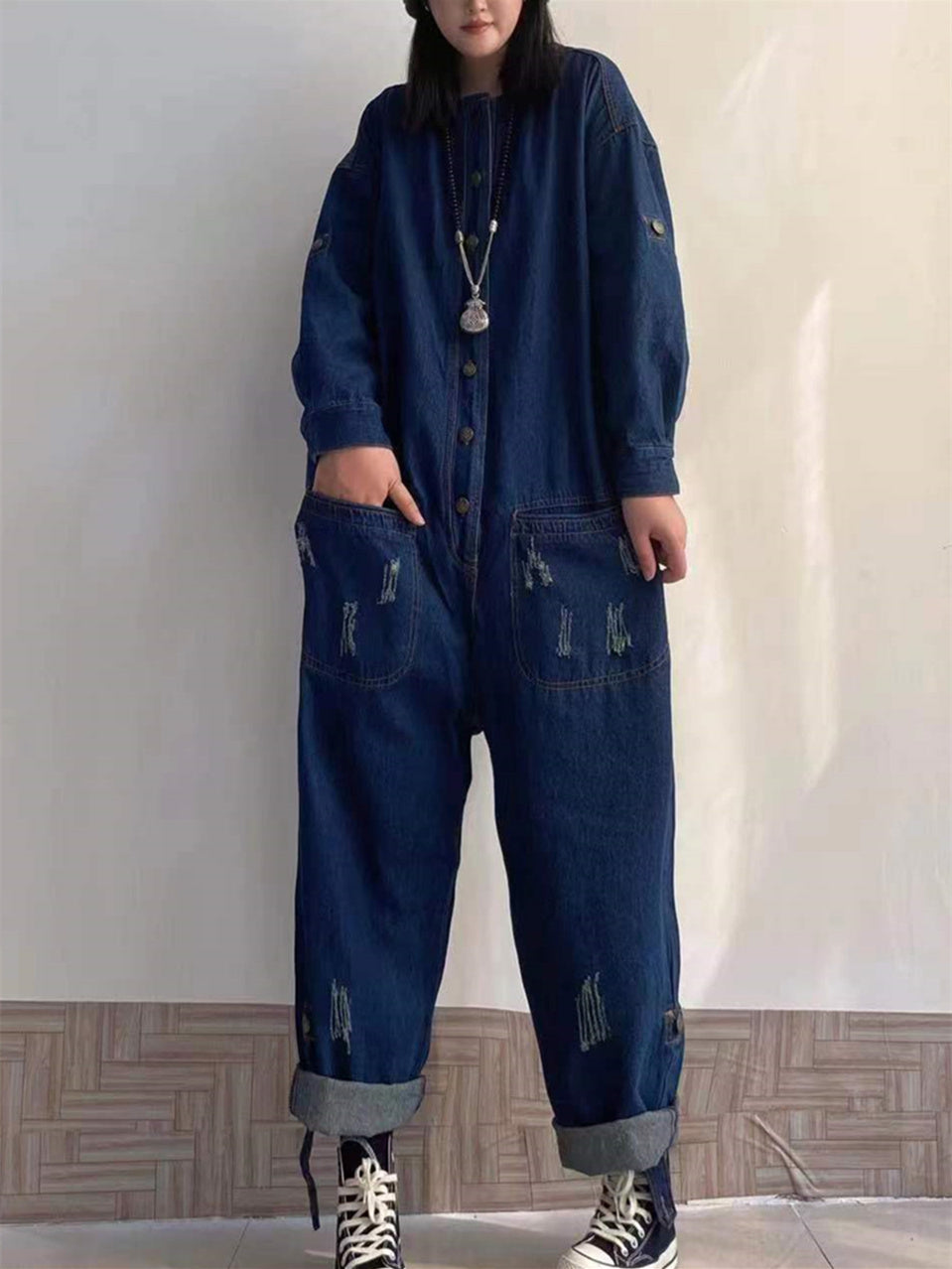 Women Half Sleeve V-neck Solid Color Dress