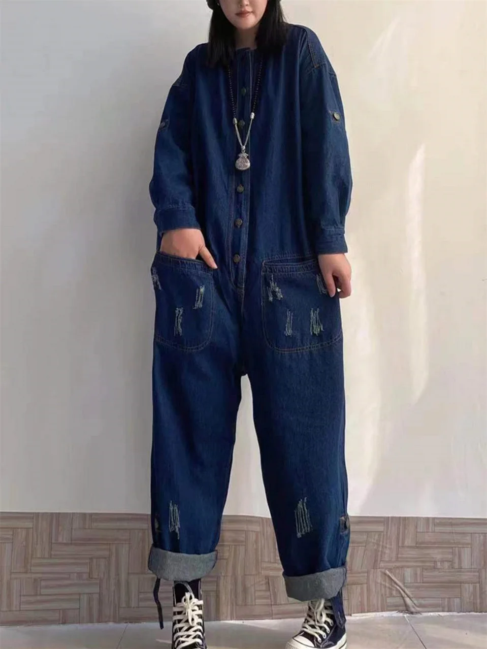 Women Half Sleeve V-neck Solid Color Dress