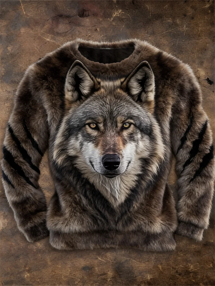 Men's Wild Wolf & Scratch Cozy Plush Sweatshirt