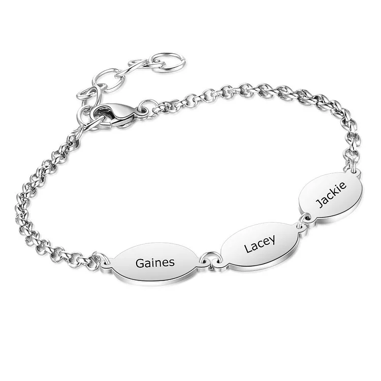 Personalized Mother Bracelet Engraved 3 Names Custom with 3 Oval Pendant Mother Daughter Bracelets