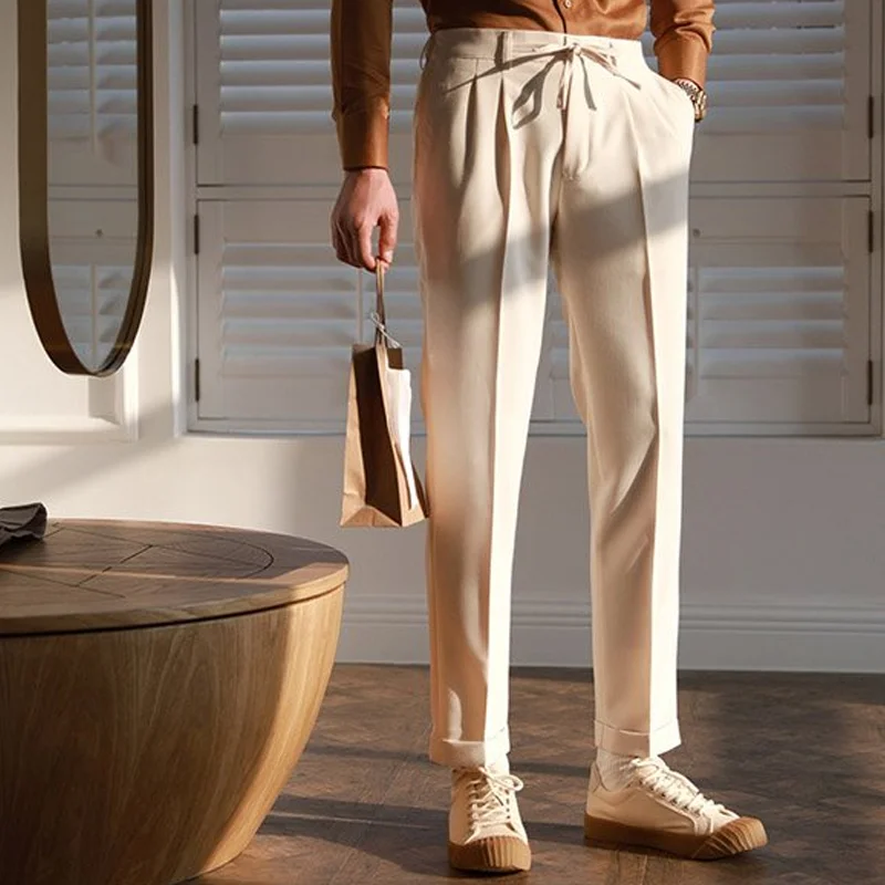 Elastic Waist Solid Color Elastic Simple Gentleman Pants