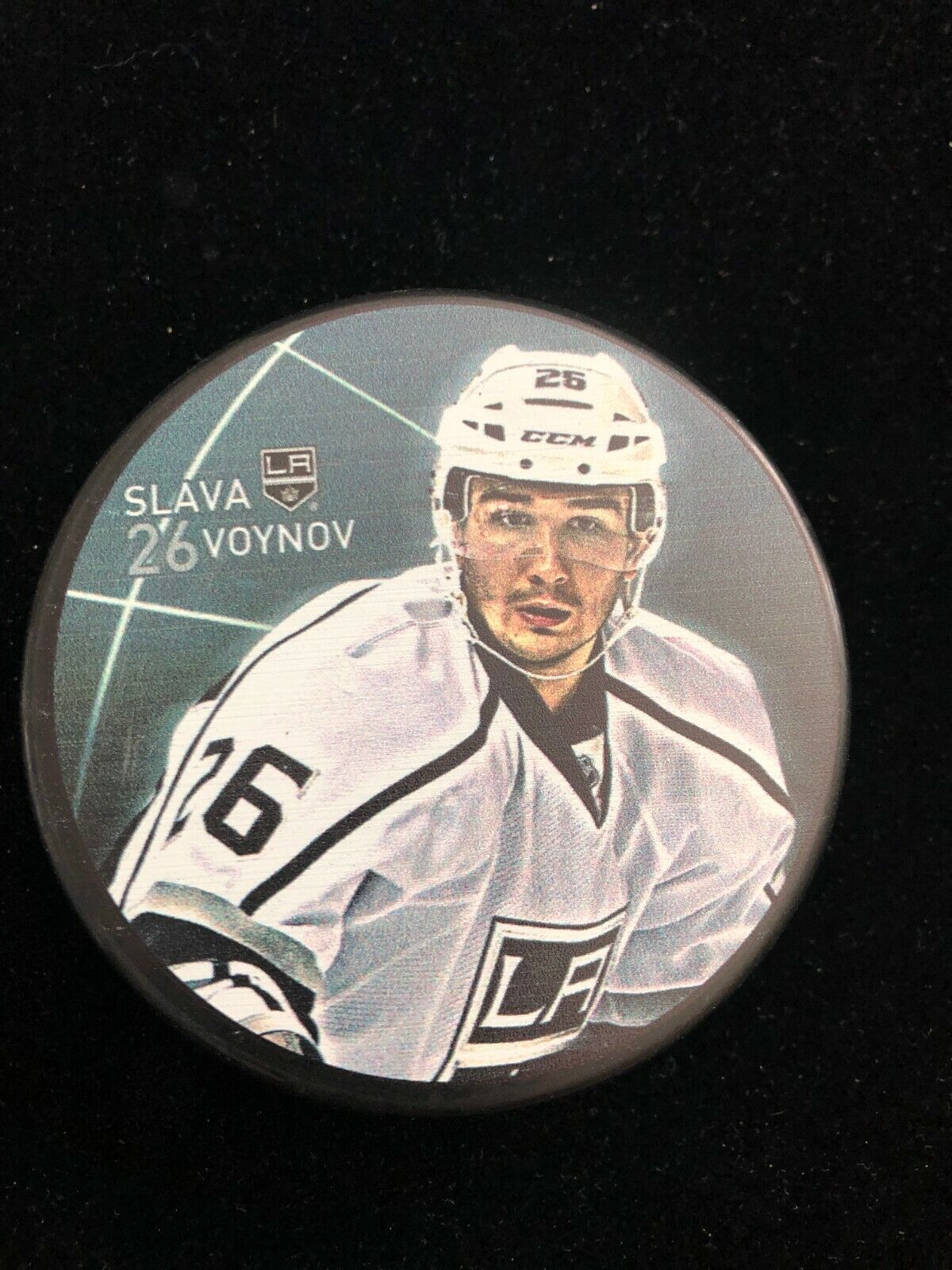 NEW Slava Voynov Photo Poster painting Puck Los Angeles Kings Commemorative Puck - Case Included