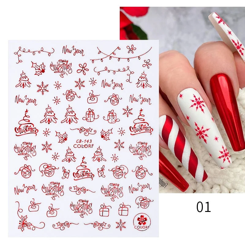 Winter Xmas 3D Nail Sticker Christmas Elk Santa Snowflake Rabbit Cartoon Slider Design Polish Nails Decals Nail Art DIY Decor-Nail Inspo
