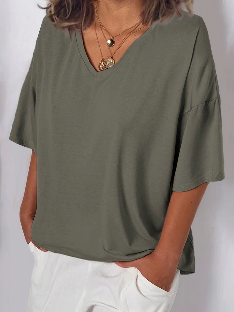 Bestdealfriday Women V Neck Cotton T-Shirt Top Tunic 8049475