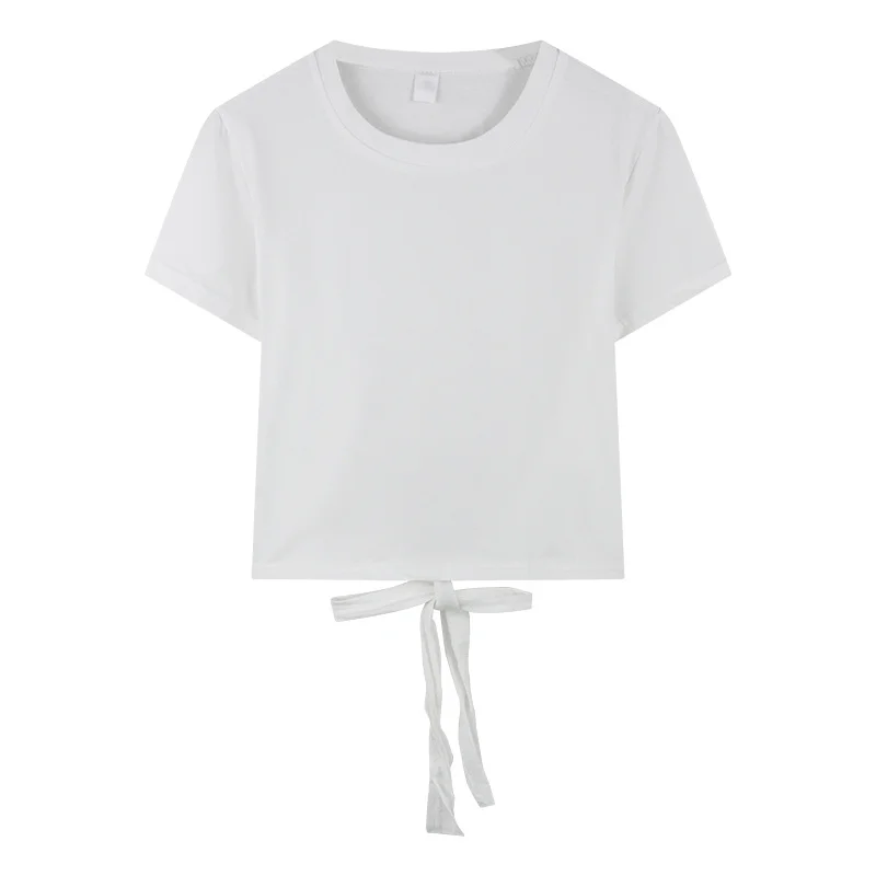 Brownm Brownm T-Shirt Women's Clothes 2024 Summer New Hot Girl Show Back Bow Leakage Back Short Design Sense Top Tide