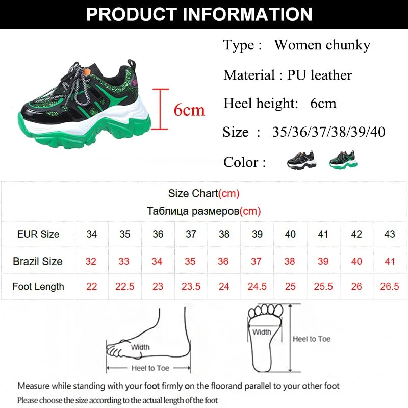 Green Glitter Basketball Sneakers For Women Fashion Platform Chunky Sneakers Woman 2022 Spring Thick Bottom Sports Shoes