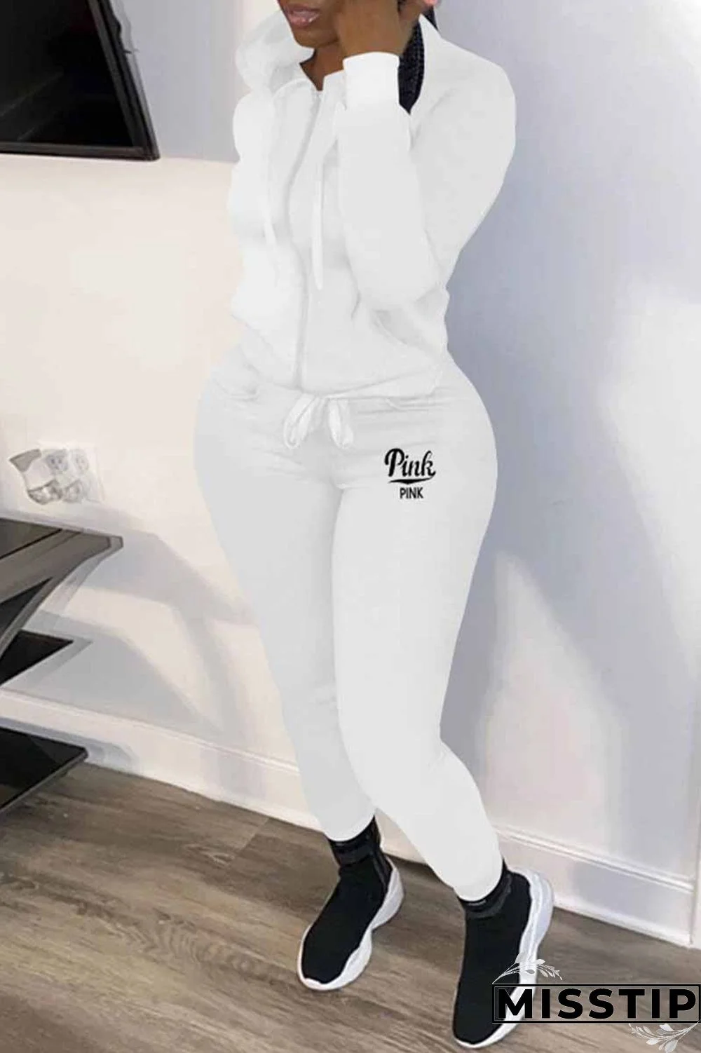 Red Casual Letter Print Patchwork Hooded Collar Long Sleeve Two Pieces