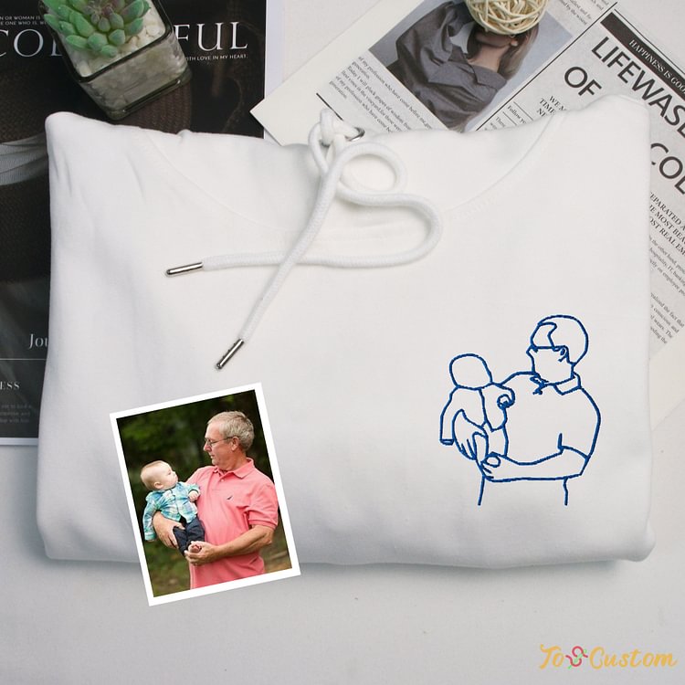 TOSCUSTOM™ Custom Grandpa Outline Embroidered Hoodies Grangfather Portrait Hoodie