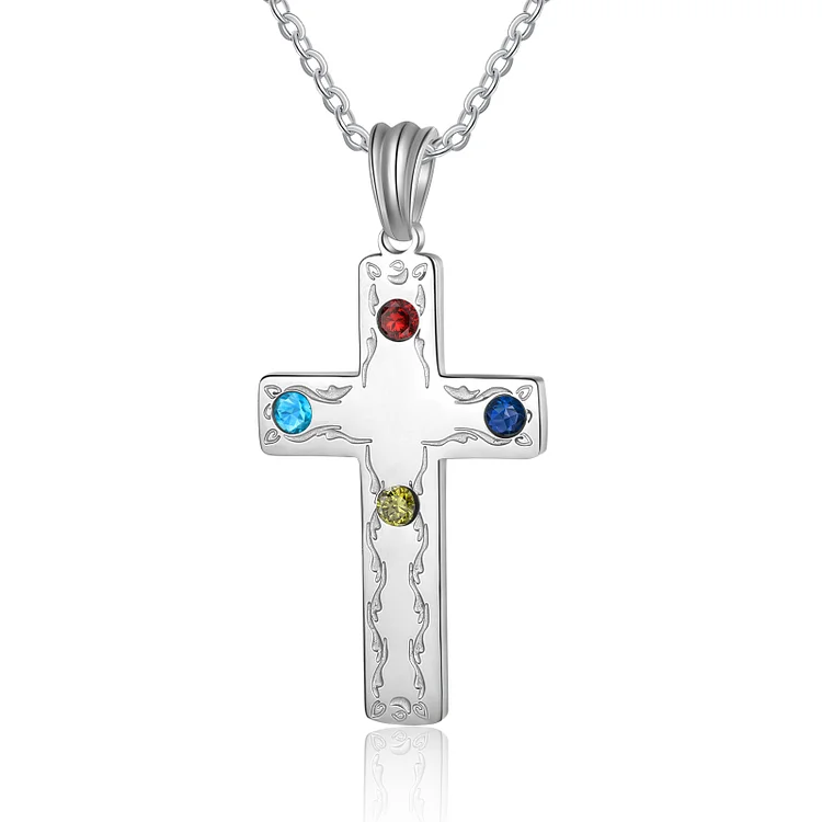 First Communion Cross Necklace Custom 4 Birthstones Necklace Gifts for Her