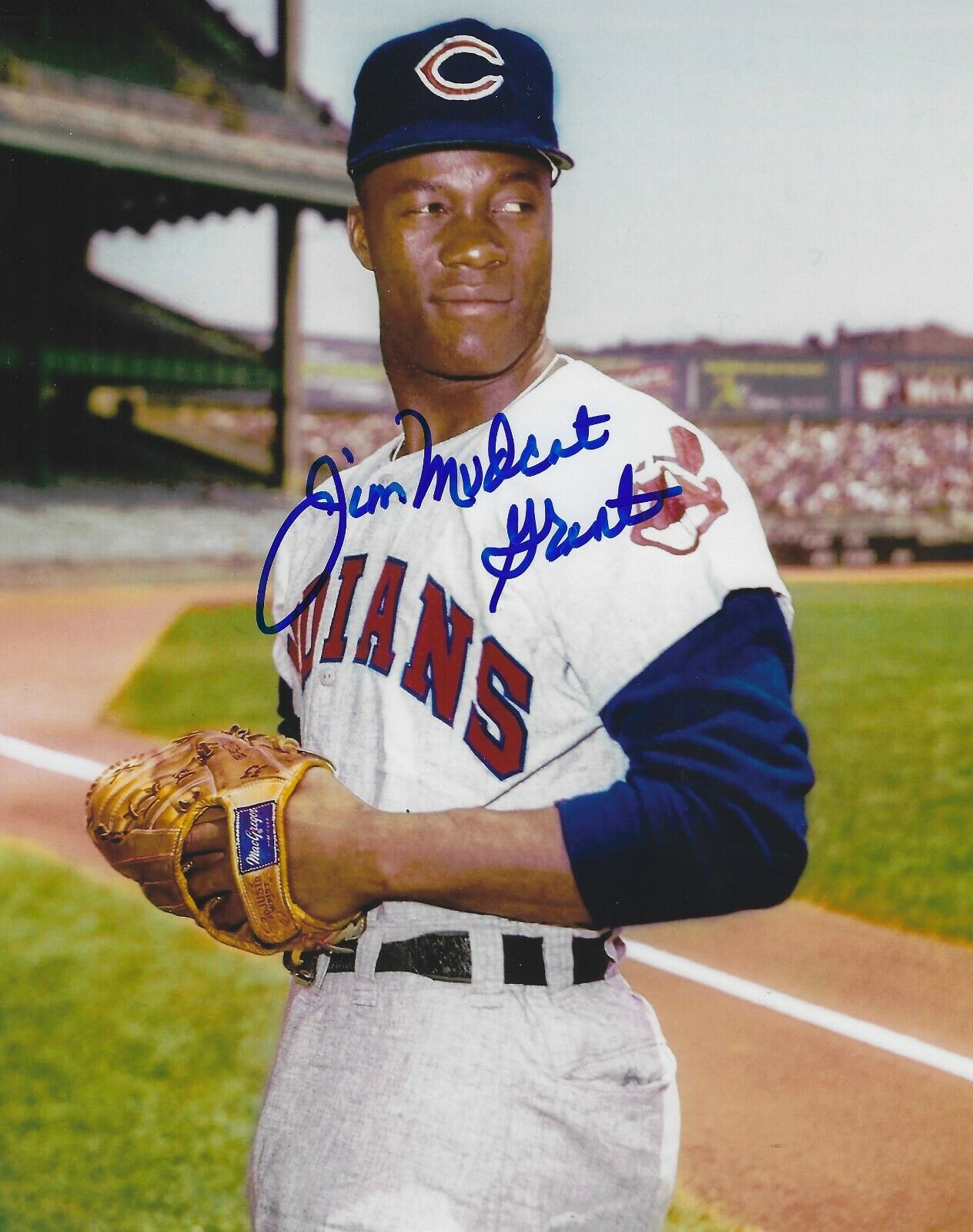 Signed 8x10 JIM MUDCAT GRANT Cleveland Indians Photo Poster painting - COA