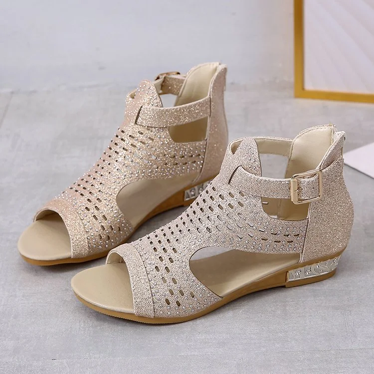 Sandales à Talons Bas avec Strass pour Femme - Zomax