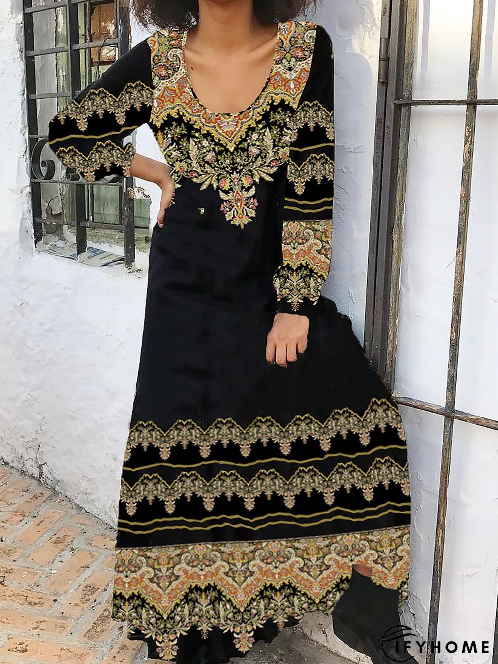 V Neck Casual Jersey Ethnic Dress | IFYHOME