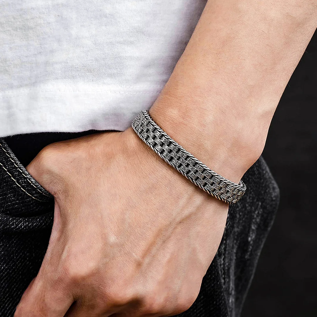 925 Silver Vintage Style Six Character True Words Bracelet