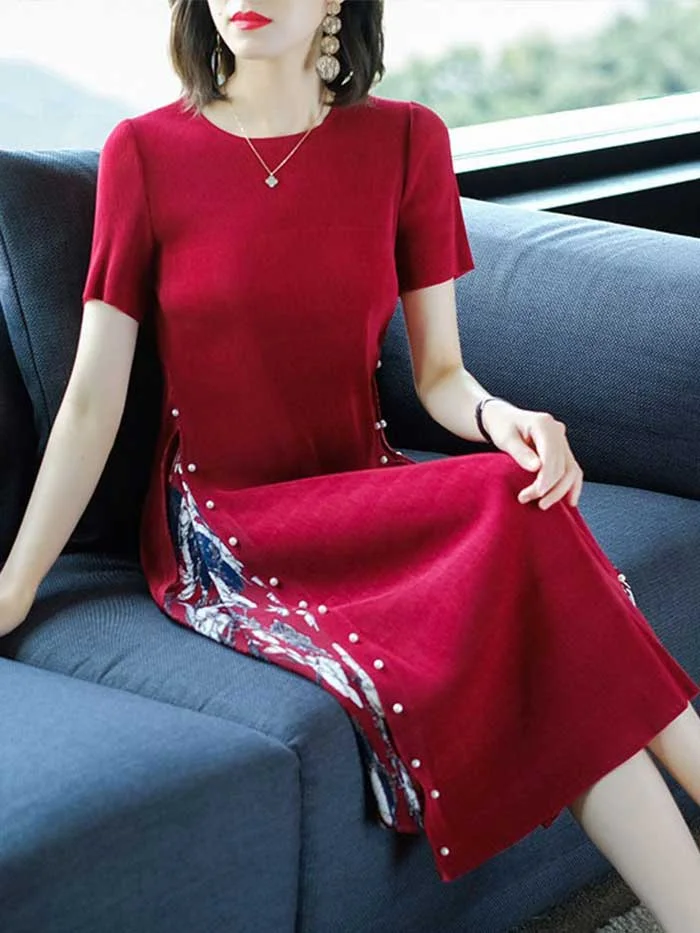 Women's new printed pleated dress