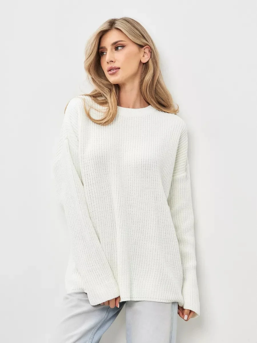 Uveng Uveng / Winter 2024 Round Collar Loose Long Sleeve Basic Casual Sweater Sweater