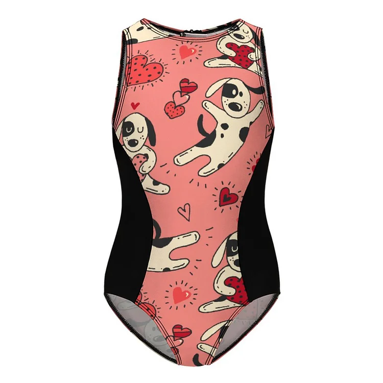 Girls' One-Piece Swimsuit Oil Painting, Flowers, Wood Engraving