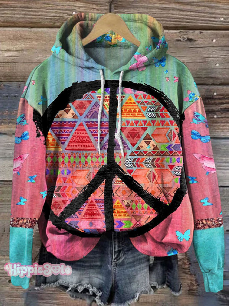 Hippie Floral Butterfly Art Print Casual Hoodie Sweatshirt Multicolor / S