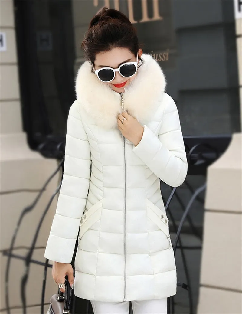 Winter Female Long Jacket Winter Coat Women Fake Fur Collar Warm Woman Parka Outerwear Down Jacket Winter Jacket Women Coat N204