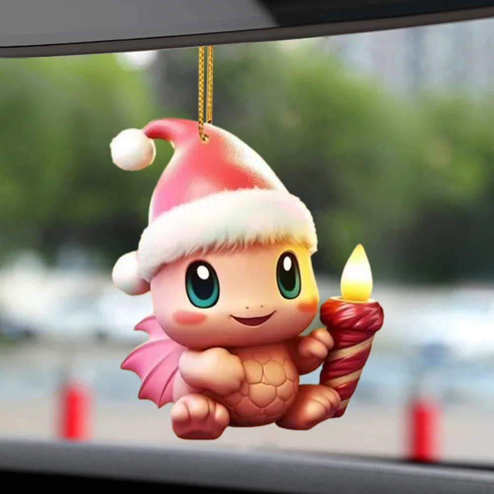 2 PCS Acrylic Pink Dinosaur 2D Flat Xmas Hanging Pendant New Year Birthday Gifts