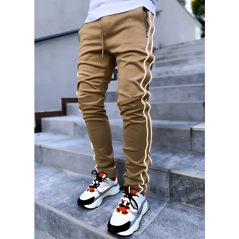 Workwear stretch multi-pocket reflective straight-leg sports casual trousers