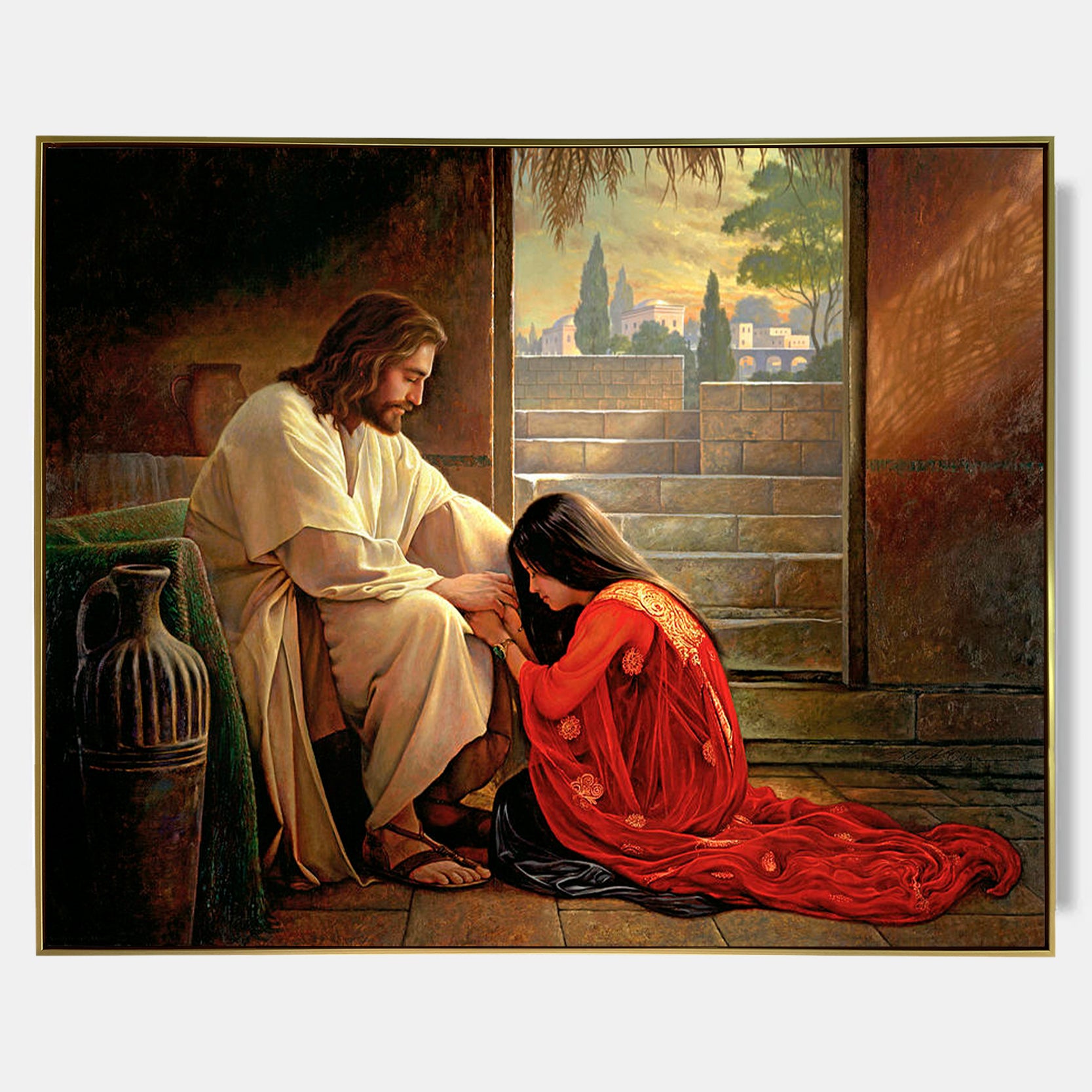 Arabelart Savior Jesus and the Samaritan Woman Oil Painting &ndash; Hand-Painted Christian Canvas Wall Art for Living Room and Church Decor AR1528