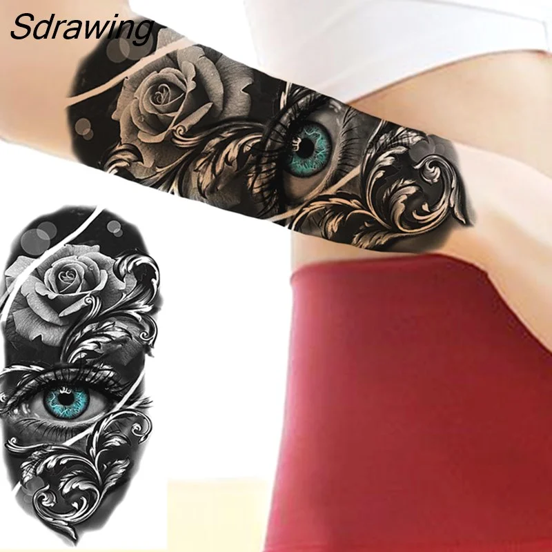 Sdrawing Crown Cross Temporary Tattoos For Men Women Realistic Scary Tiger Forest Vampire Fake Tattoo Sticker Forearm Body Tatoos 3D