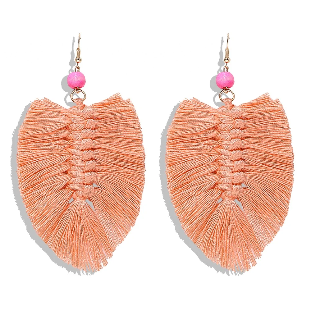 Dvacaman Boho Weave Macrame Earrings Triangle Ethnic Feather Fringe Tassel Earrings Bridesmaid Gifts Wedding Jewelry Accessories