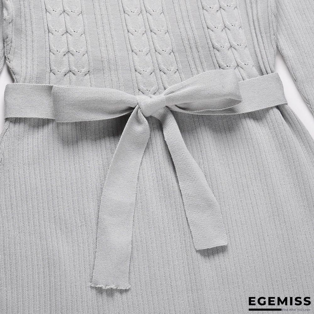 Bubble Long Sleeve Knitted Skirt Medium Long Wool Dress Black Dresses | EGEMISS