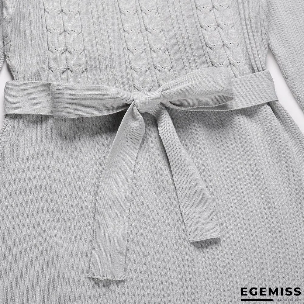 Bubble Long Sleeve Knitted Skirt Medium Long Wool Dress Black Dresses | EGEMISS