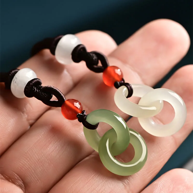 Hetian Cyan Jade White Jade Double Peace Buckle Success Pendant Necklace