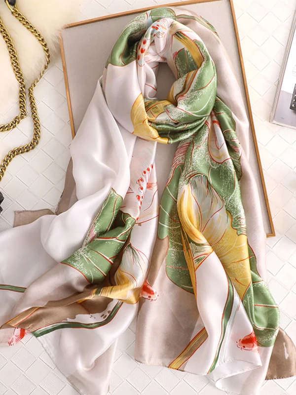 Vintage Floral Printed Silk Imitation Shawl Scarf