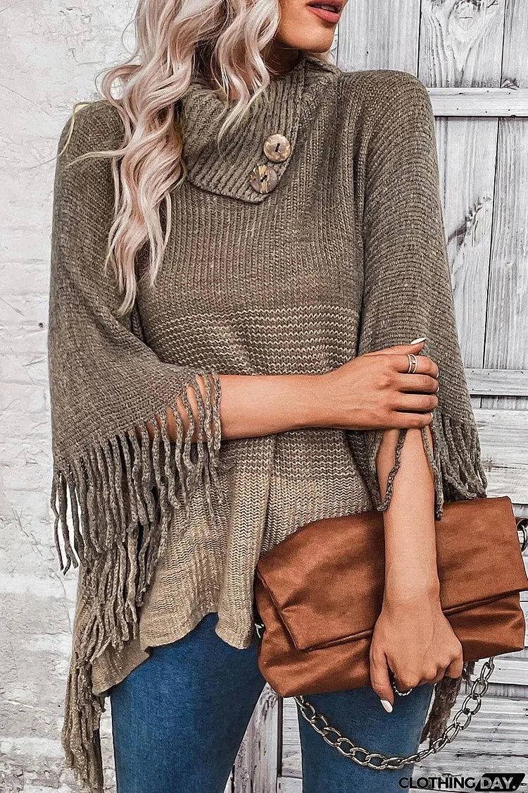 Casual Gradual Change Tassel Weave Turtleneck Tops